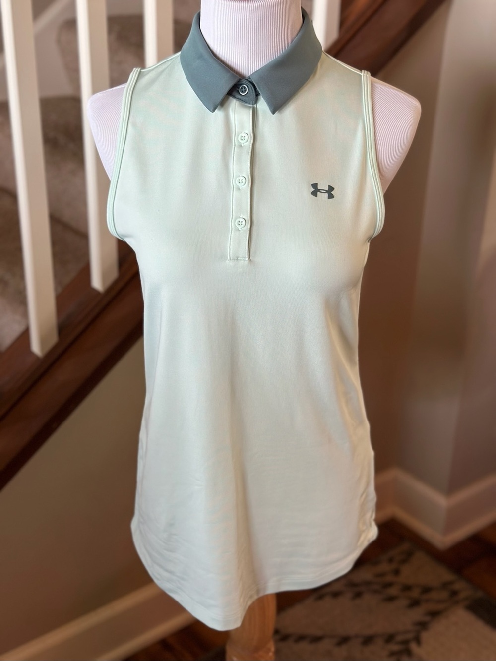 Under Armour Women’s Sleeveless Polo — Mint Body with Gray Collar - B2019